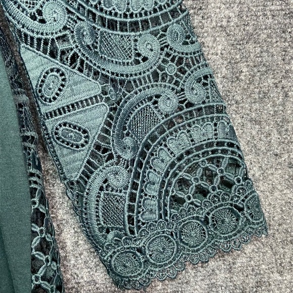 Antropologie James Coviello New York Lace Blouse Top Green Button Up Elegant XL - Picture 7 of 11
